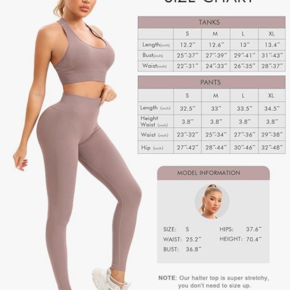 SPICE UNION 2 Piece Women's Workout Sets Ribbed Seamless Gym Yoga Outfits Biker - Picture 4 of 5